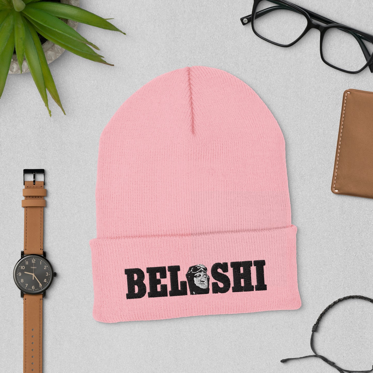 Belushi Beanie in pink with embroidered patch design honoring John Belushi.