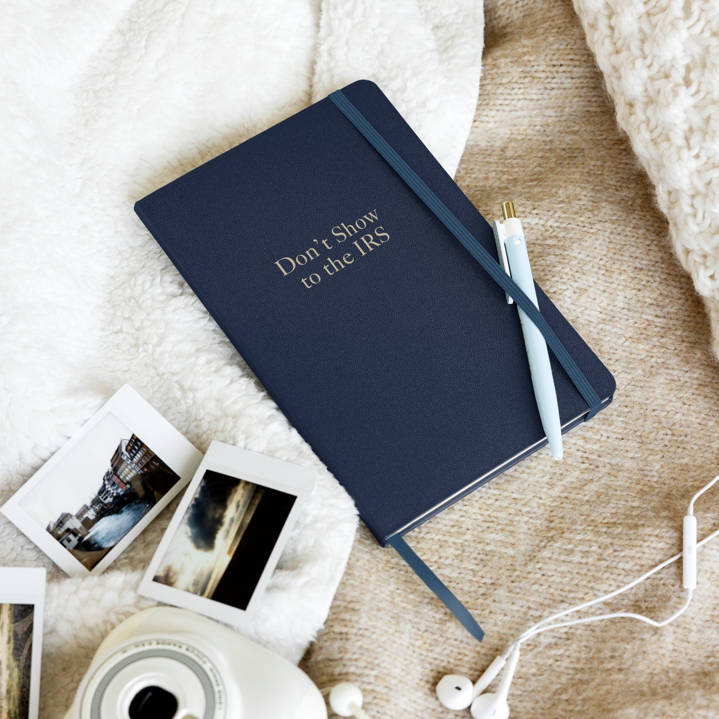 Don’t Show to the IRS Notebook in blue UltraHyde hardcover, showcasing a witty and stylish design.