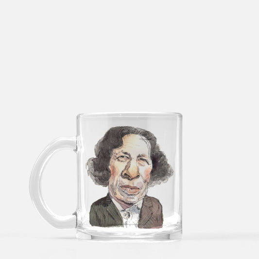 Fran Lebowitz Glass Mug by John Cuneo