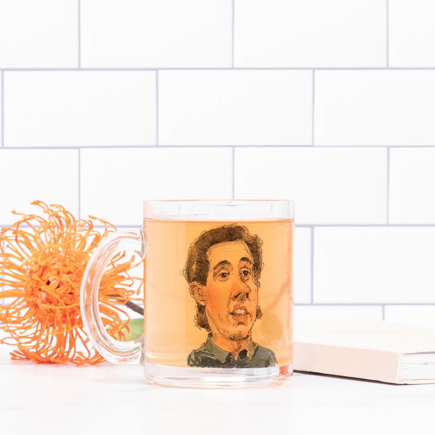 Jerry Seinfeld Glass Mug by John Cuneo