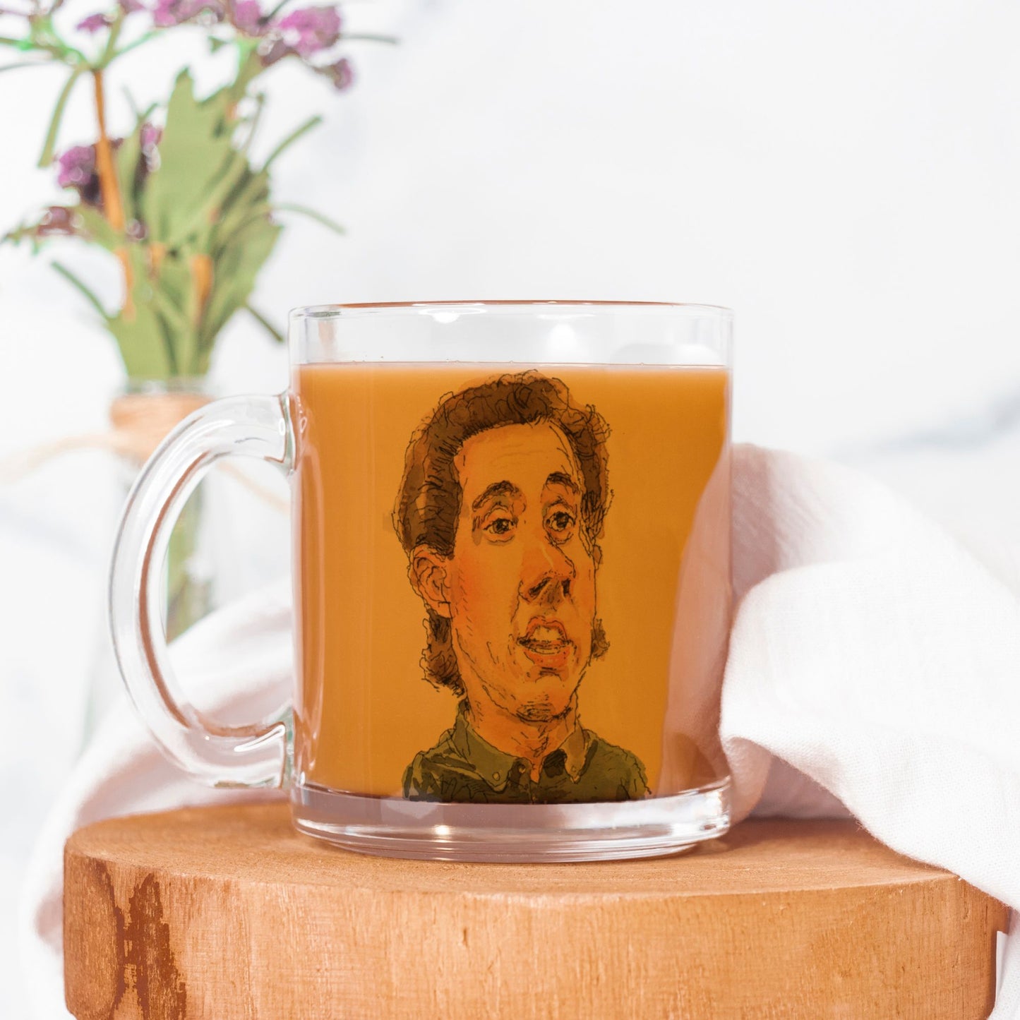 Jerry Seinfeld Glass Mug by John Cuneo