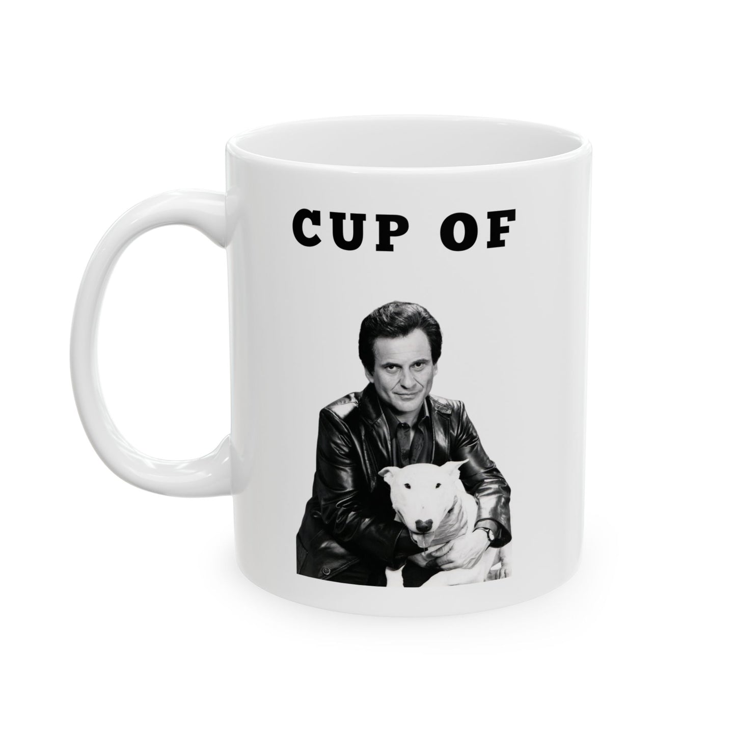 Left-side view of the Cup of Joe Mug showing the bold text and Joe Pesci design.