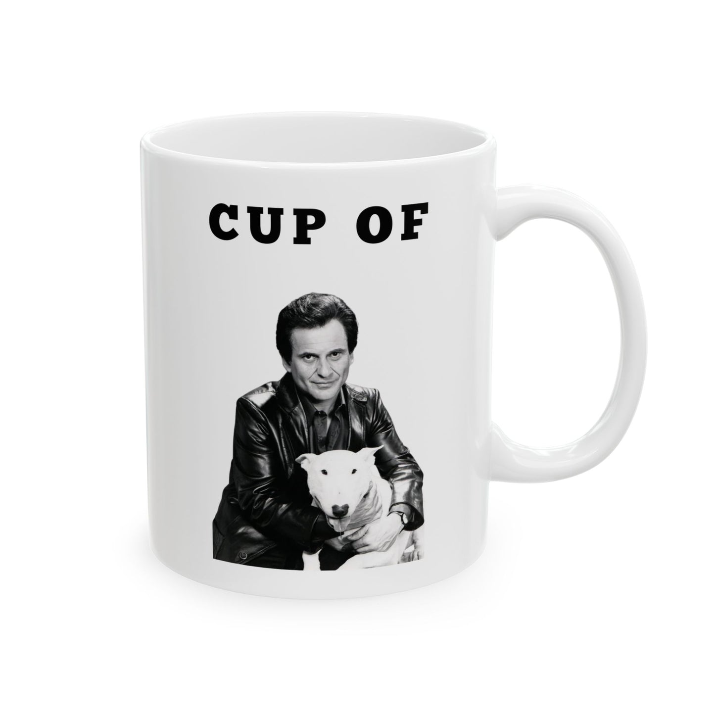 Right-side view of the Cup of Joe Mug with handle visible and Joe Pesci image displayed.