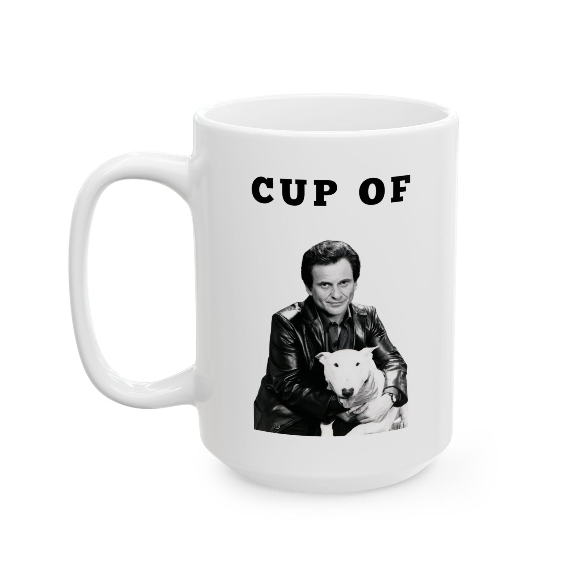 Left-side view of the Cup of Joe Mug showing the bold text and Joe Pesci design.