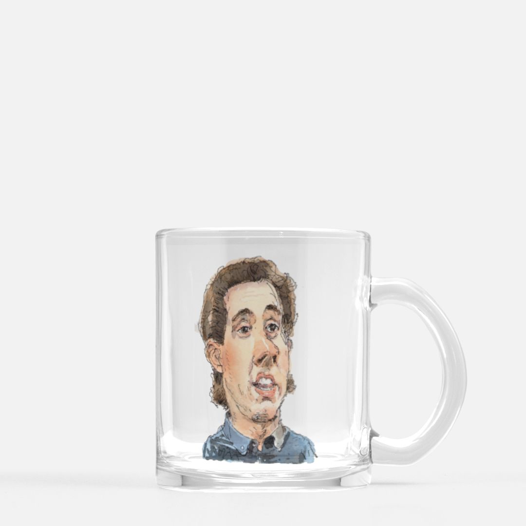 Jerry Seinfeld Glass Mug by John Cuneo