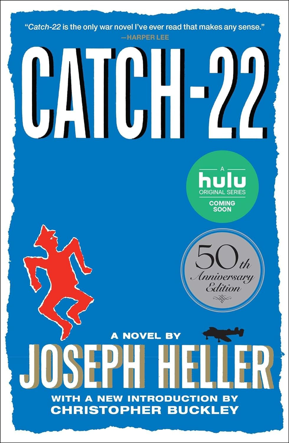 Cover of Catch-22: 50th Anniversary Edition by Joseph Heller, featuring bold typography and wartime imagery.